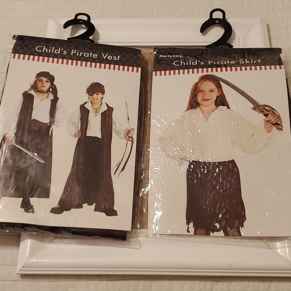 NWT Children's Pirate Costume Set Brown Vest & Tattered Skirt Medium